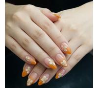 24 unghie finte lucide sfumate gialle perline floreali Patten a goccia false media lunghezza facile applicazione sfumatura gialla