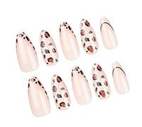 24 unghie finte lunghe a forma di mandorla con motivo a pois animali, per manicure e nail art