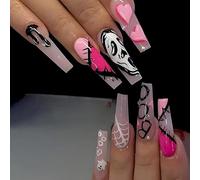 24 unghie finte lunghe per Halloween, graziose unghie a pressione, in acrilico, copertura completa, per donne e ragazze, accessori per nail art (008#)
