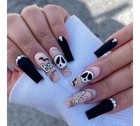 24 unghie finte lunghe per Halloween, graziose unghie a pressione, in acrilico, copertura completa, per donne e ragazze, accessori per nail art (007#)