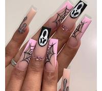24 unghie finte lunghe per Halloween, graziose unghie a pressione, in acrilico, copertura completa, per donne e ragazze, accessori per nail art (002#)