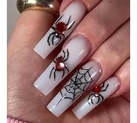 24 unghie finte lunghe per Halloween, graziose unghie a pressione, in acrilico, copertura completa, per donne e ragazze, accessori per nail art (009#)