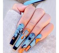 24 unghie finte lunghe per Halloween, graziose unghie a pressione, in acrilico, copertura completa, per donne e ragazze, accessori per nail art (001#)