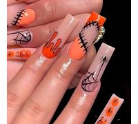 24 unghie finte lunghe per Halloween, graziose unghie a pressione, in acrilico, copertura completa, per donne e ragazze, accessori per nail art (010#)