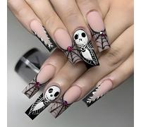 24 unghie finte lunghe per Halloween, graziose unghie a pressione, in acrilico, copertura completa, per donne e ragazze, accessori per nail art (004#)