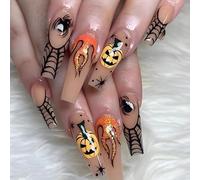 24 unghie finte lunghe per Halloween, graziose unghie a pressione, in acrilico, copertura completa, per donne e ragazze, accessori per nail art (005#)