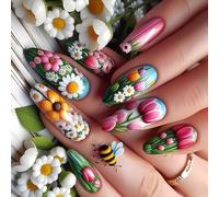 24 unghie finte medie fiori unghie artificiali gocce d'acqua stick sulle unghie lucide premere sulle unghie per donna