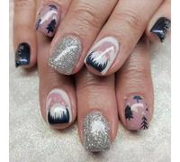24 unghie finte natalizie a pressione, corte, con Babbo Natale, copertura completa, unghie finte glitterate