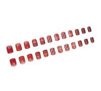 24 unghie finte natalizie a strisce, corte, quadrate, con copertura completa, unghie adesive bianche in acrilico con fiocco di neve