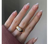 24 unghie finte ovali corte con motivo serpente e stella, nere francesi, unghie finte corte, mandorle medie per donne, unghie finte per nail art bianche e perle 1