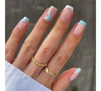 24 unghie finte quadrate a spirale corte, blu pallido, unghie finte ondulate con colla per unghie, unghie adesive per donne, nail art