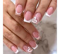 24 unghie finte quadrate con fiocco rosa francese, lunghe e quadrate, con grazioso design a fiore 3D, strass lucidi e copertura completa, in acrilico, per San Valentino, matrimoni, feste, colore: rosa