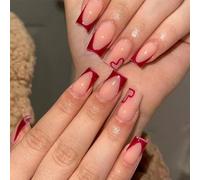 24 unghie finte quadrate con fiocco rosa francese, lunghe e quadrate, con grazioso design a fiore 3D, strass lucidi e copertura completa, in acrilico, per San Valentino, matrimoni, feste, colore: