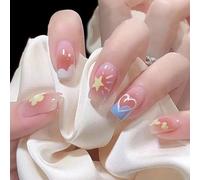 24 unghie finte quadrate con punta francese, a pressione, luccicanti, lucide, 3D, per donne e ragazze, riutilizzabili, misura media, rosa, leopardo, farfalla, decorazione per manicure (amore colorato)