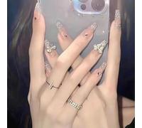 24 unghie finte quadrate con punta francese, a pressione, lucide, 3D, per donne e ragazze, riutilizzabili, misura media, rosa, leopardo, farfalla, decorazione per manicure (papillon argento)