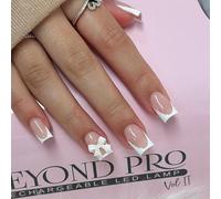 24 unghie finte quadrate con punta francese, a pressione, lucide, 3D, per donne e ragazze, riutilizzabili, misura media, rosa, leopardo, farfalla, decorazione per manicure (papillon bianco)