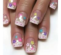 24 unghie finte quadrate da attaccare alle unghie, fiori completi, belle da premere sulla manicure, forniture per donna