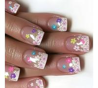 24 unghie finte quadrate da attaccare alle unghie, fiori completi, belle da premere sulla manicure, forniture per donna