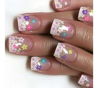 24 unghie finte quadrate da attaccare alle unghie, fiori completi, belle da premere sulla manicure, forniture per donna