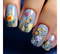 24 unghie finte quadrate francesi con disegni floreali lucidi per donne e ragazze in cerca di stili di salone unghie