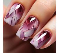 24 unghie finte quadrate medie, corte, rosa sfumato francese, punta nuda a pressione, colla rimovibile lucida sulle unghie con adesivi, unghie finte francesi per donne e ragazze