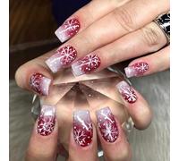 24 unghie finte rosse bianche con fiocco di neve per feste di Natale, decorazioni per eventi speciali, Natale, unghie finte