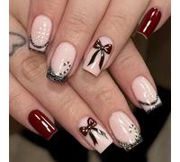 24 unghie finte rosse con design a pressione, resistenti, in ABS, comode per l'uso quotidiano, vari eventi, stampa sulle unghie per le donne