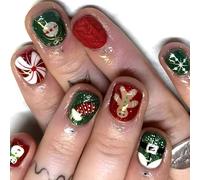 24 unghie finte rotonde corte natalizie a pressione, con pupazzo di neve, unghie artificiali da attaccare sulle unghie