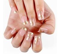 24 unghie finte scintillanti a pressione con punte francesi dorate unghie finte corte quadrate a copertura completa unghie adesive per donne eleganti