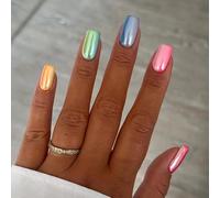 24 Unghie Finti a Pressione Squadrate Corte Effetto Arcobaleno Aurora + Accessori - Set Completo per Applicazione Rapida - Unghie Finte Riusabili per Donna
