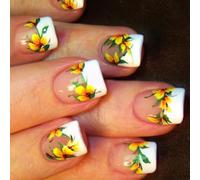 24 unghie French Tip da incollare, lucide, false, corte, quadrate, da imprimere fiori, acrilico artificiale