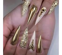 24 unghie glitterate da incollare e per l'inverno, unghie finte, per spingere, unghie acriliche riutilizzabili