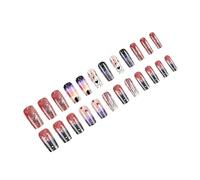 24 unghie lunghe a pressione, a forma di cuore, unghie finte con cieli stellati, unghie acriliche scintillanti, copertura completa, per donna