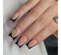 24 unghie medie quadrate in acrilico a farfalla, coperture complete adesive per unghie con punta francese, unghie finte per festival