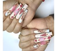 24 unghie natalizie a pressione, con fiocco di neve, lunghe e quadrate, unghie finte invernali in acrilico, decorazione per manicure