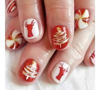 24 unghie natalizie a pressione, corte, quadrate, con disegni di neve, unghie finte, copertura completa, unghie adesive lucide per donne