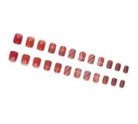24 unghie natalizie a pressione, corte, quadrate, glitterate, copertura completa, unghie adesive con fiocco di neve, unghie acriliche