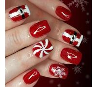 24 unghie natalizie a pressione, motivo fiocco di neve, glitter, unghie artificiali festive, per feste, facile applicazione, unghie rosse di Natale