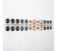 24 unghie natalizie a pressione, per ghirlanda, con strisce glitterate, unghie acriliche, corte, copertura completa, unghie finte