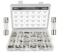 24 Valori 240 Pezzi 250V Kit Fusibili Vetro 5x20 mm 0,1A, 0,2A, 0,25A, 0.3A, 0.5A, 0.75A, 1/1.5A, 2A, 2.5A, 3A, 3.15A, 4A, 5A, 6A, 6.3A, 7A, 8A, 10A, 12A, 15A, 20A, 25A, 30A Rapido Soffiato Fusibile