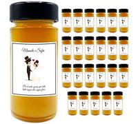 24 vasetti di miele millefiori con etichetta personalizzata, ideali per realizzare esclusive bomboniere di matrimonio (135g, Sposini)
