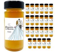 24 vasetti di miele millefiori con etichetta personalizzata, ideali per realizzare esclusive bomboniere di matrimonio (135g, Disegno sposi)