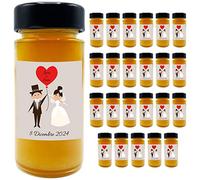 24 vasetti di miele millefiori con etichetta personalizzata, ideali per realizzare esclusive bomboniere di matrimonio (135g, Cuore sposini)