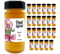 24 vasetti di miele millefiori con etichetta personalizzata, ideali per realizzare esclusive bomboniere di matrimonio (135g, Bouquet fiori)