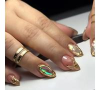 24 Volte Glitter Completa Coperture False Nails Mandorla Stampare Su Unghie Oro Sabbie Quicksands Acrilico Semplice