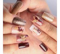 24 Volte Glitter Completa Coperture False Nails Square Press Su Unghie Fiori Incollare Su Unghie Foglie Chiodi Acrilici