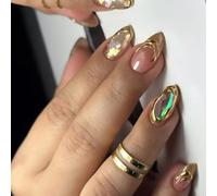 24 Volte Glitter Pieno Coperture Finte Unghie Forma Mandorla Premere Su Unghie Oro Quicksands Stick Su Unghie Semplici Acriliche