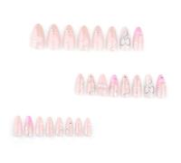 24 Volte Mandorla False Nails Con Stella Francese Suggerimenti Pieno Incollare Su Unghie Artificiali San Valentino Press Sulle Unghie