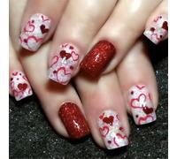 24 Volte San Valentino Stick Sulle Unghie Breve Stampa Quadrata Sul Cuore Acrilico Glitter Pieno Artificiale