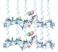 24 vortici da appendere per feste a tema squalo, accessori di compleanno a tema squalo blu e bianco, decorazione da soffitto per baby shower, compleanni, decorazioni per feste a tema sotto il mare